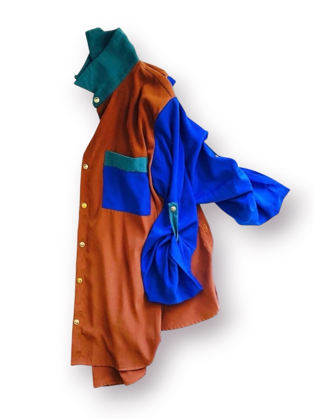 Solemio Vintage-Inspired Multi-Colored Color Block Blouse, sz. M